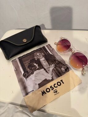 MOSCOT MILTZEN Clear Round Frame Sunglasses- Pink to Orange Gradient Lenses